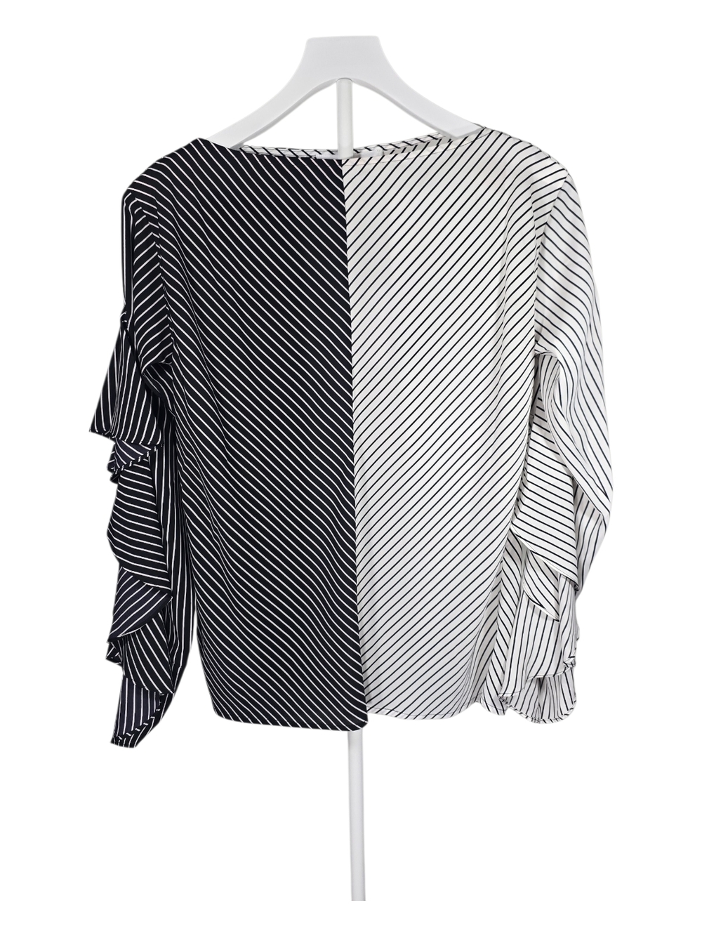 Robert Rodriguez NWT SILK Black & White Striped Split-Panel Ruffle Sleeve Blouse